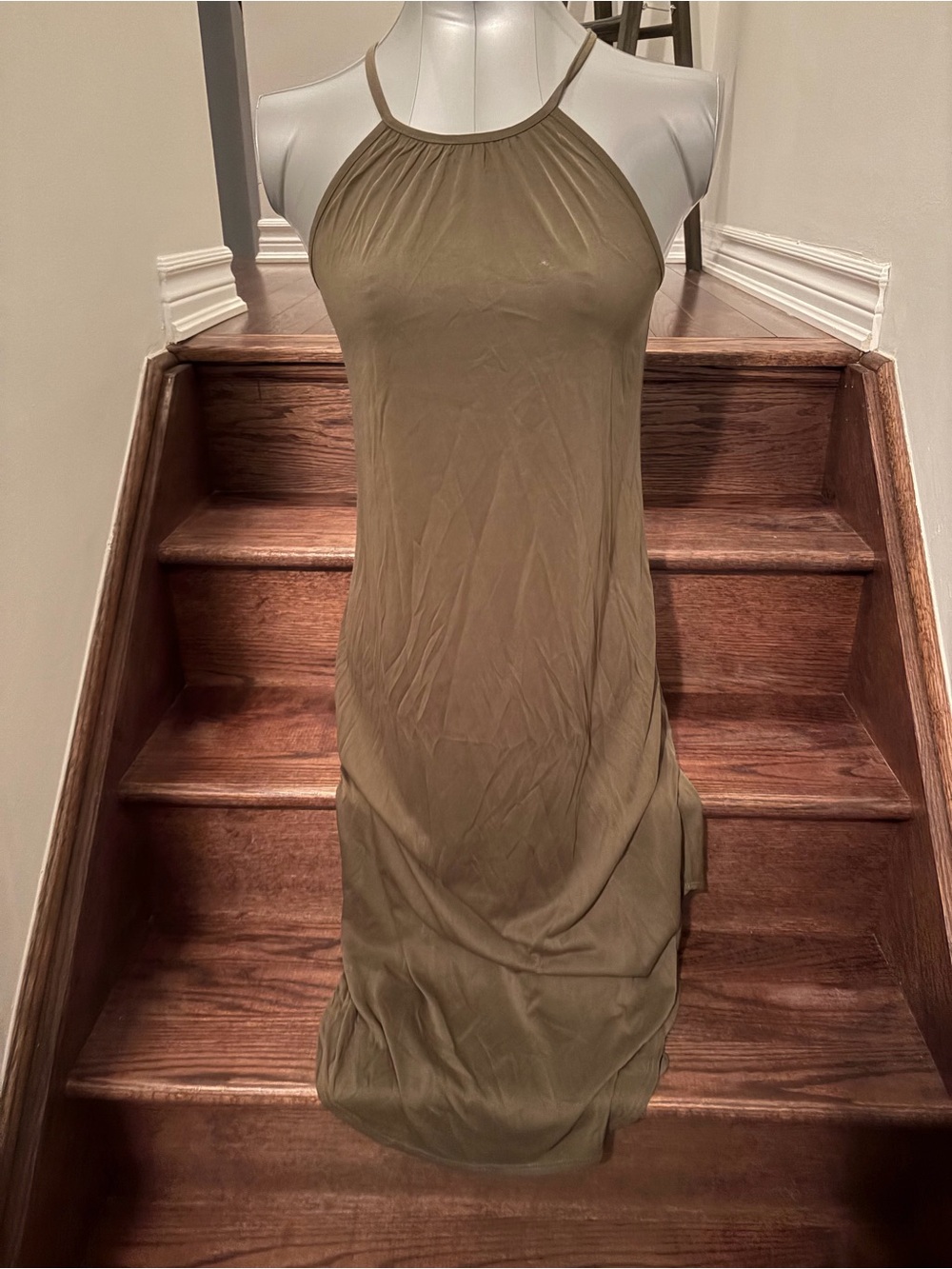 Cozy Casual Olive Halter Maxi Dress